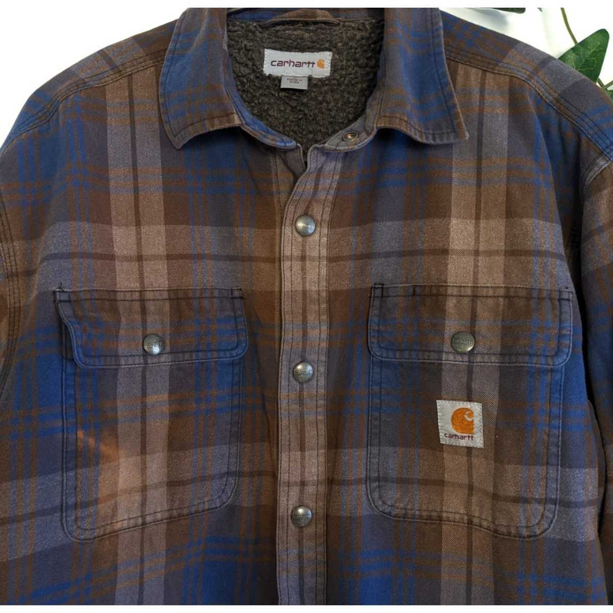美品 CARHARTT カーハート チェック柄 ボア シャツジャケット コート