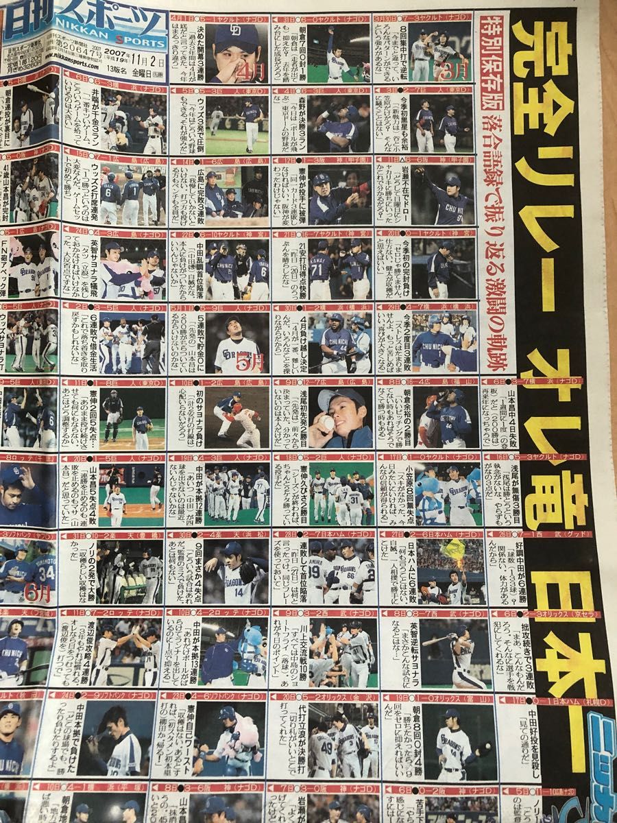 2007年中日ドラゴンズ日本一記念スポーツ新聞各社｜Yahoo!フリマ（旧