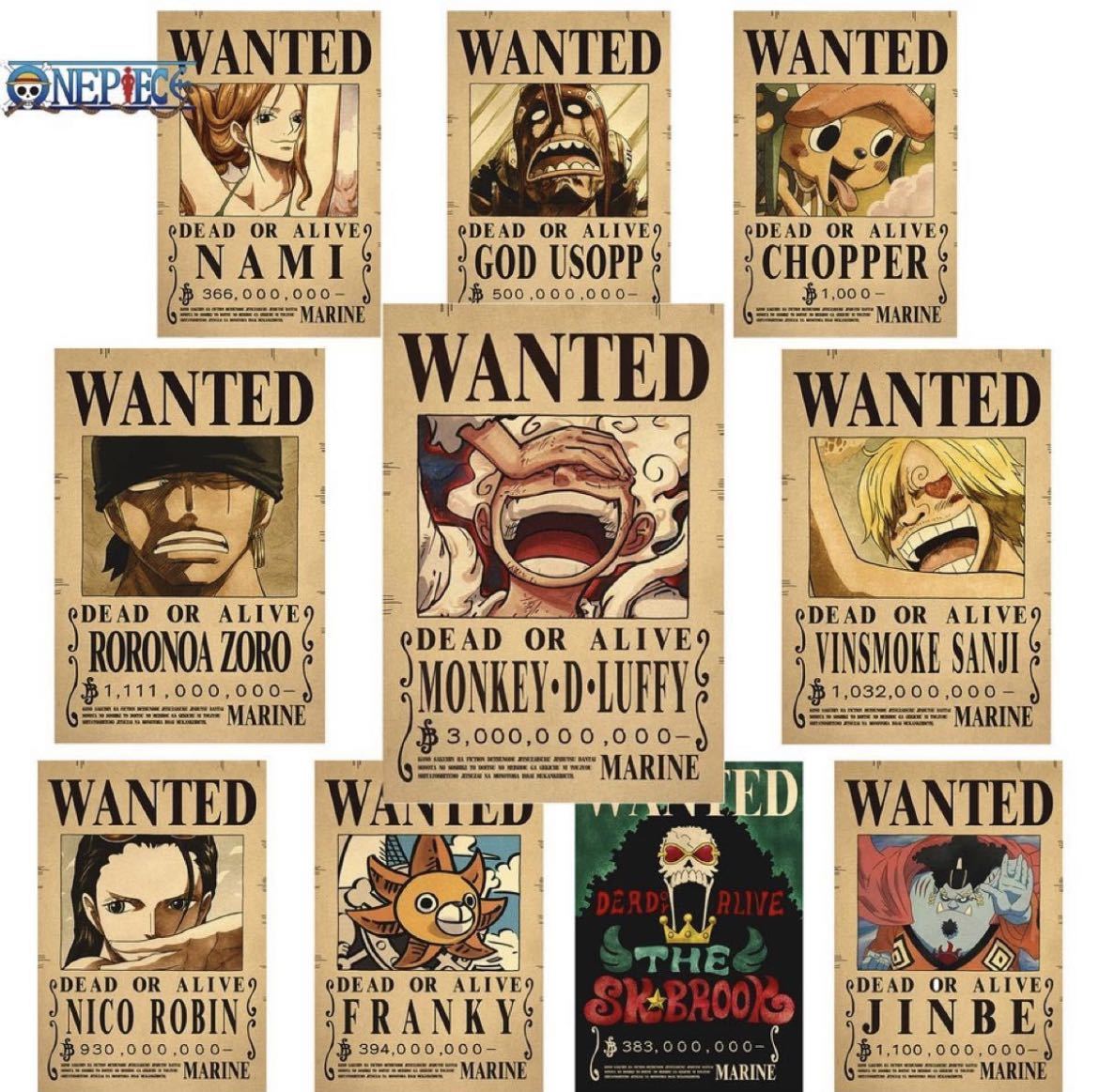 ONEPIECE ワンピース 手配書 ポスター 麦わら海賊団セット｜Yahoo