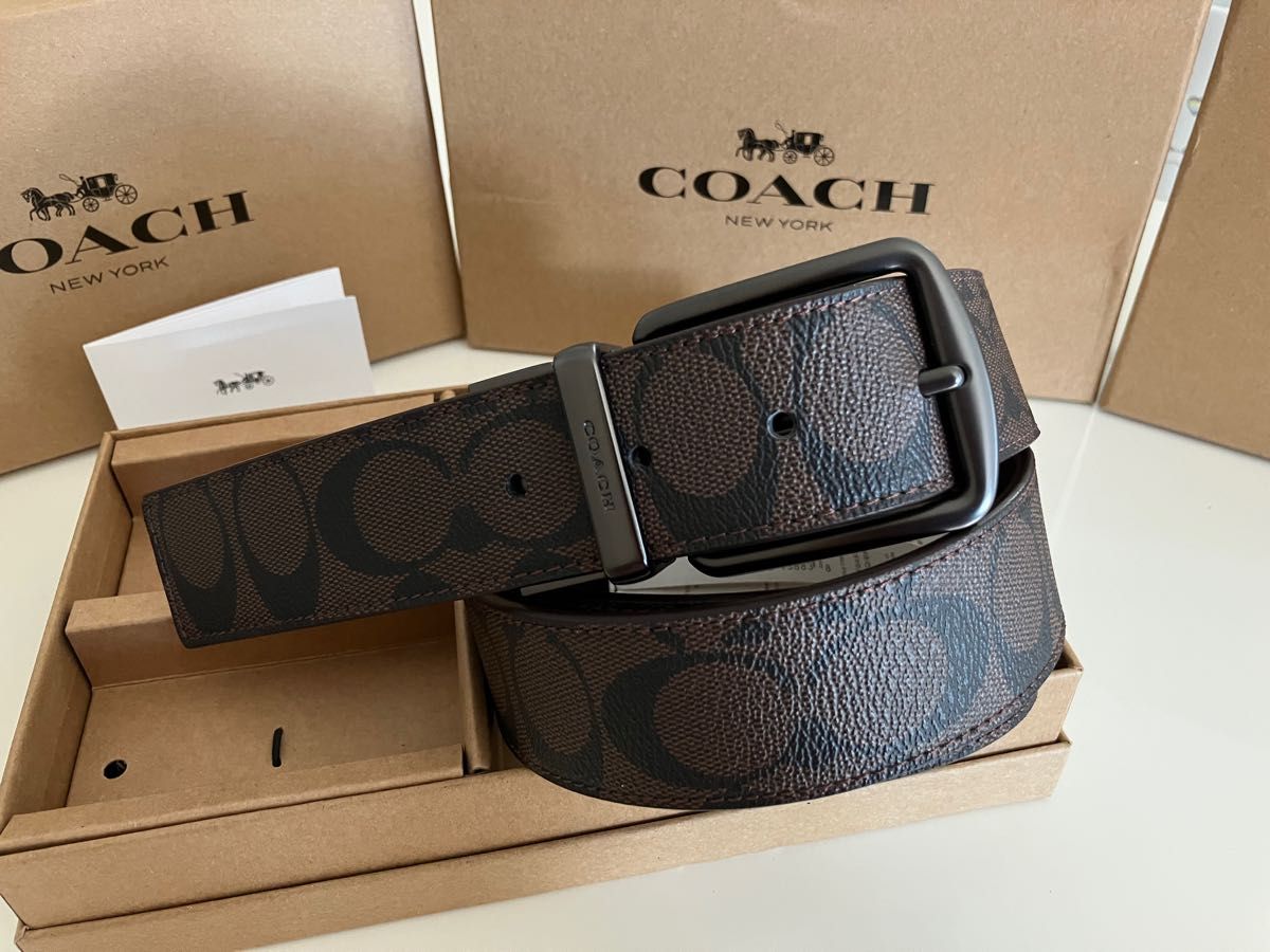 COACHコーチ 新品 リバーシブル シグネチャー ブラウン 箱付き 馬車