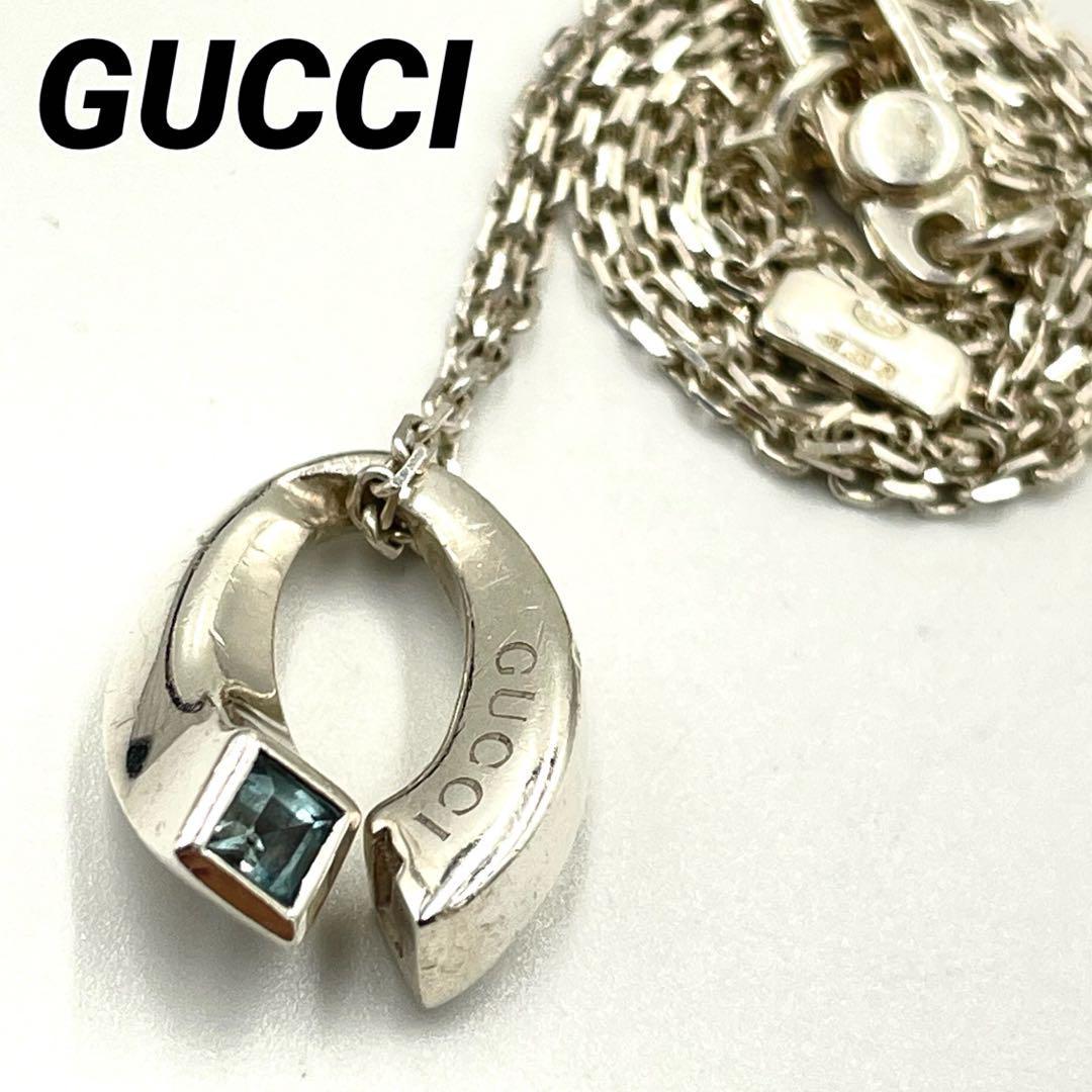 GUCCI グッチ ネックレス ペンダント ブルートパーズ ストーン ホース