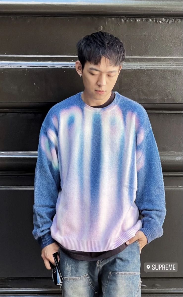 Supreme Blurred Logo Sweater Blue Medium シュプリーム ブラード