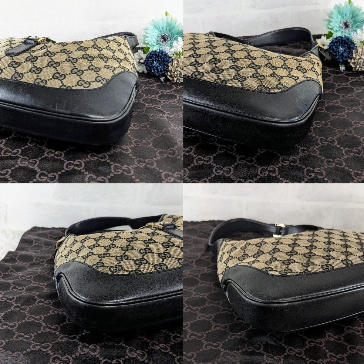美品 GUCCI グッチ ジャッキー レザー GGキャンバス ショルダーバッグ