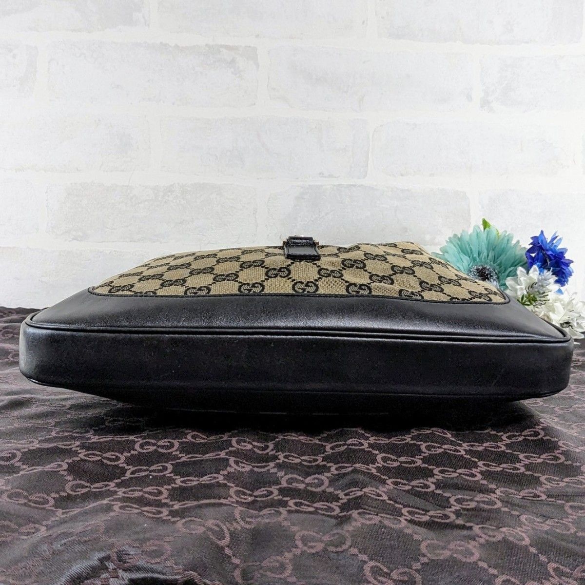 美品 GUCCI グッチ ジャッキー レザー GGキャンバス ショルダーバッグ