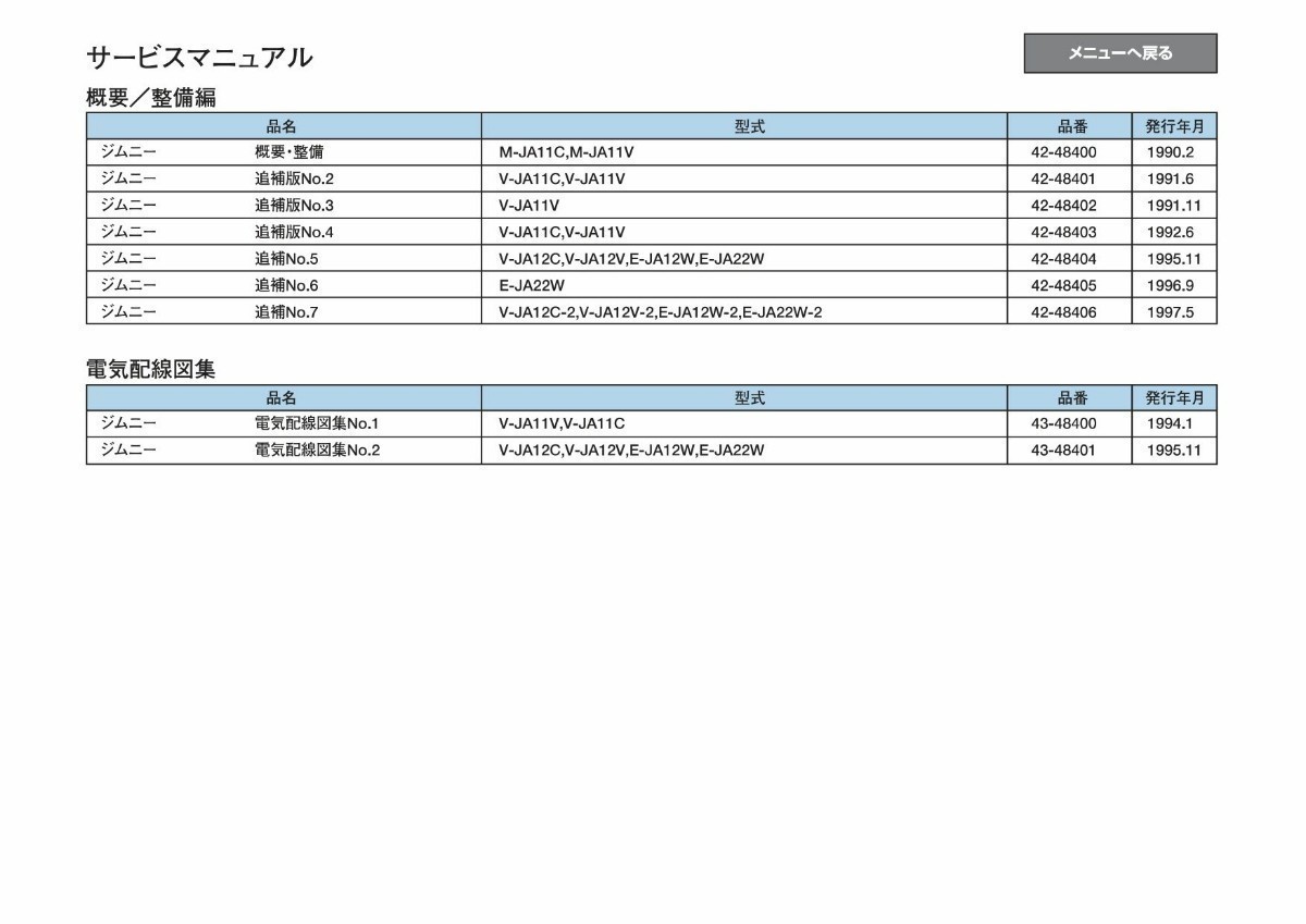 ジムニー JA11 JA12 JA22 サービスマニュアル 追補 電気配線図