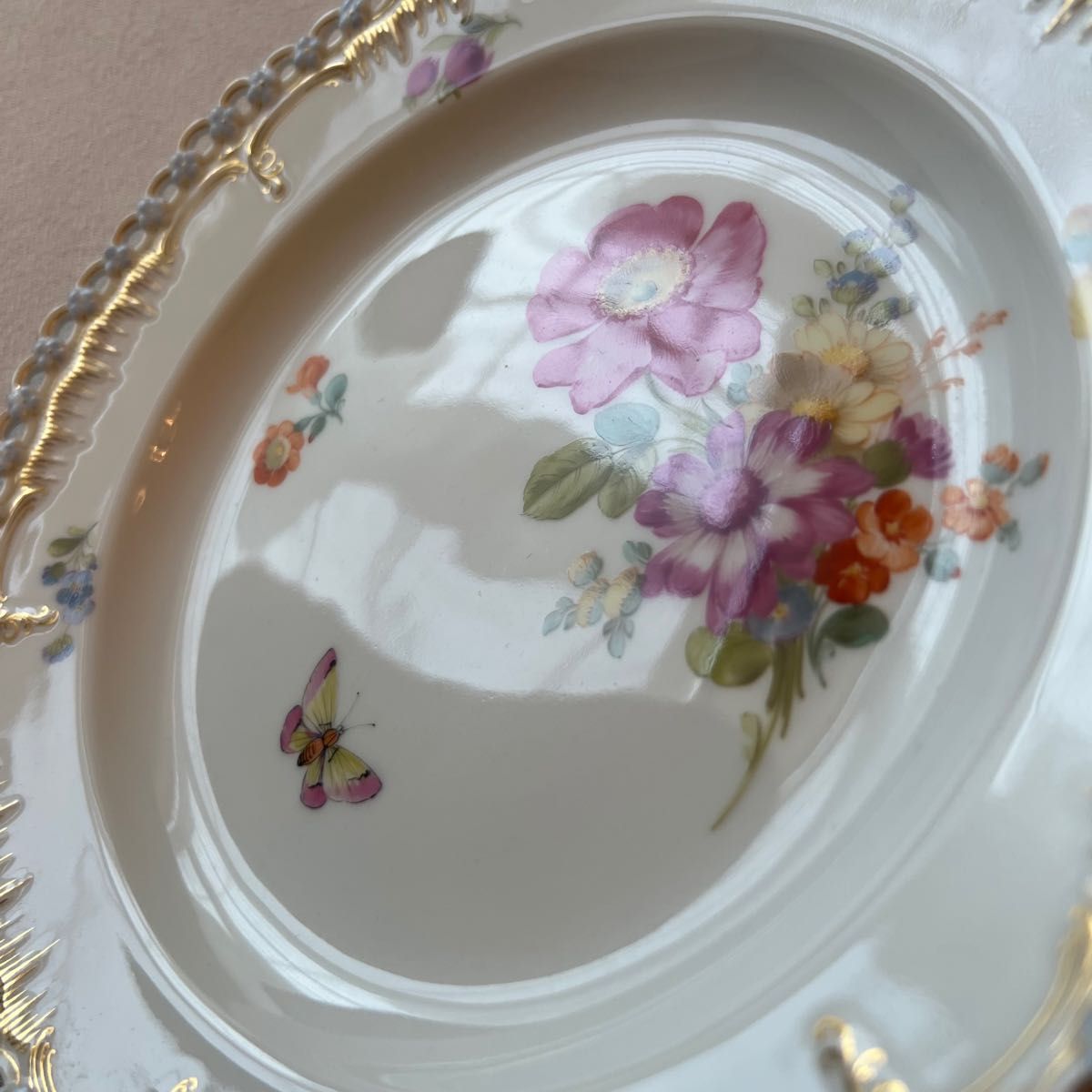 ドイツ】美品 KPM 透かし皿 勿忘草 紫のフラワーブーケ 飾皿｜Yahoo