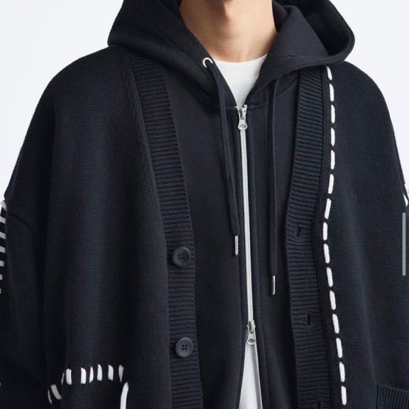ZARA コントラスト トップステッチ カーディガン ステッチ リボン完売