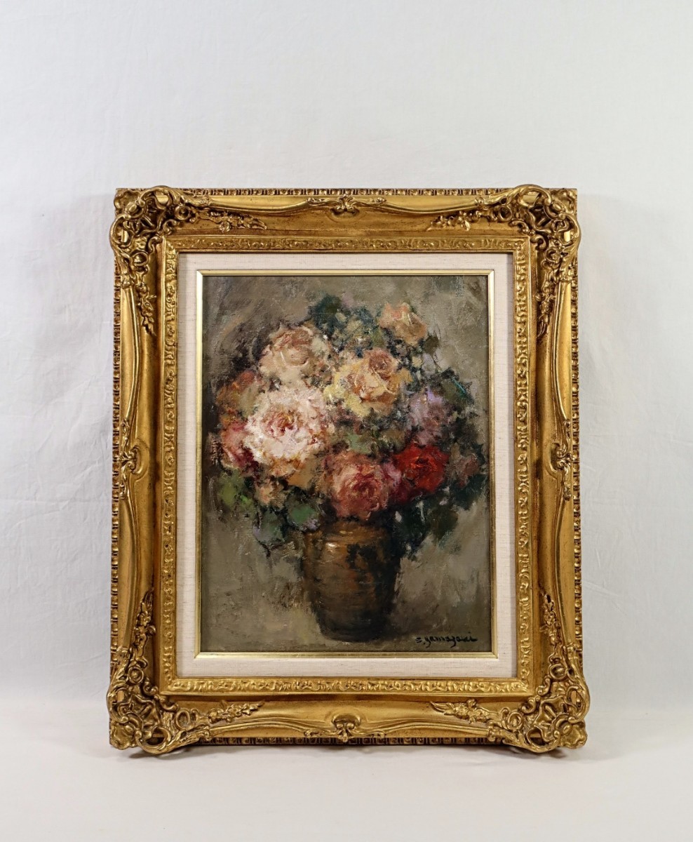 Yahoo!オークション - 真作 山崎翠祥 油彩「薔薇」画F6 広島県出身 日