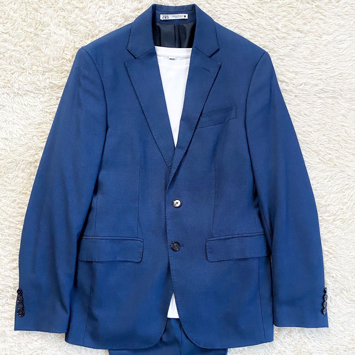 ZARA ザラ ESSENTIALS 2Bシングルスーツ セットアップ ネイビーブルー