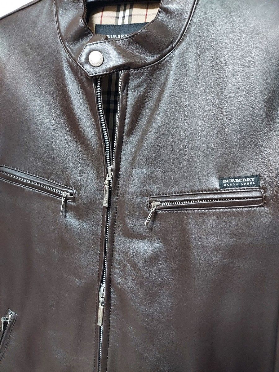 BURBERRY BLACK LABEL】ラムレザー ライダースジャケット バーバリー