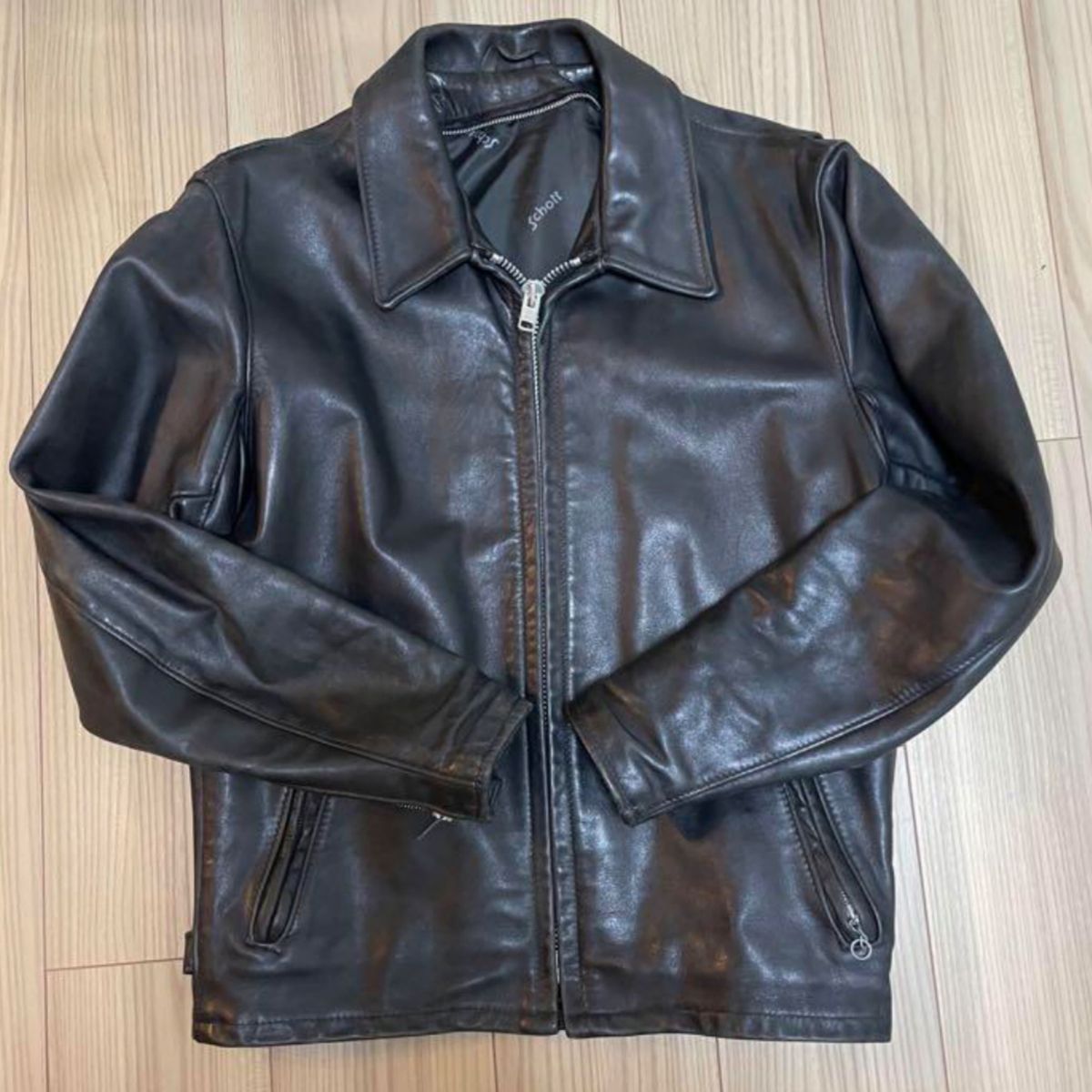 美品 schott 廃盤152シングル ライダース襟付胸ポケット無し 38 レザー