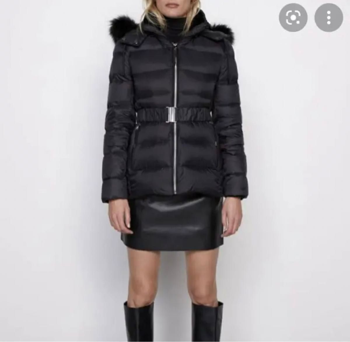 入手困難 ZARA ザラフード付 ダウンジャケット ブラック ファー XL