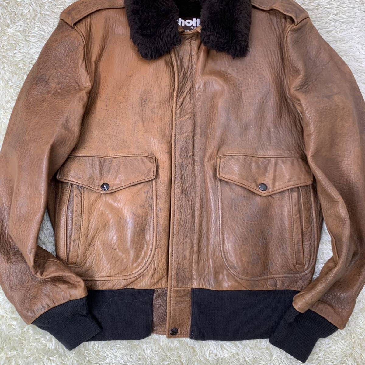 希少XL【美品】Schott ショット フライト レザー ジャケット A-2 襟