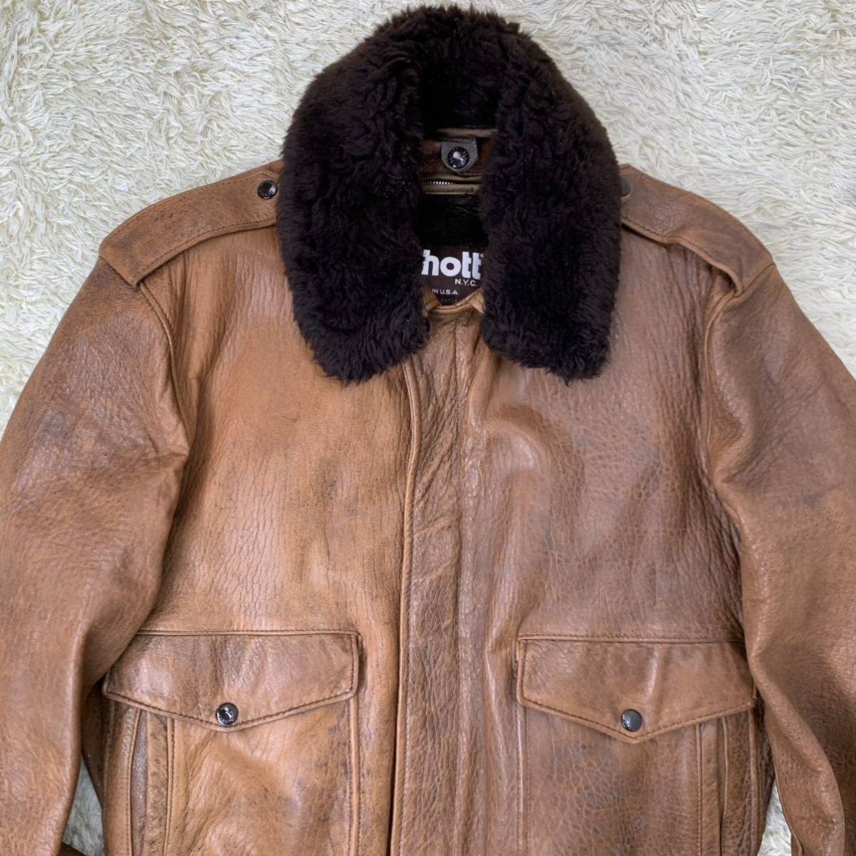 希少XL【美品】Schott ショット フライト レザー ジャケット A-2 襟