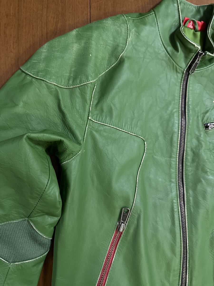稀少 PUMA ビンテージ加工 牛革 レザージャケット グリーン Sサイズ