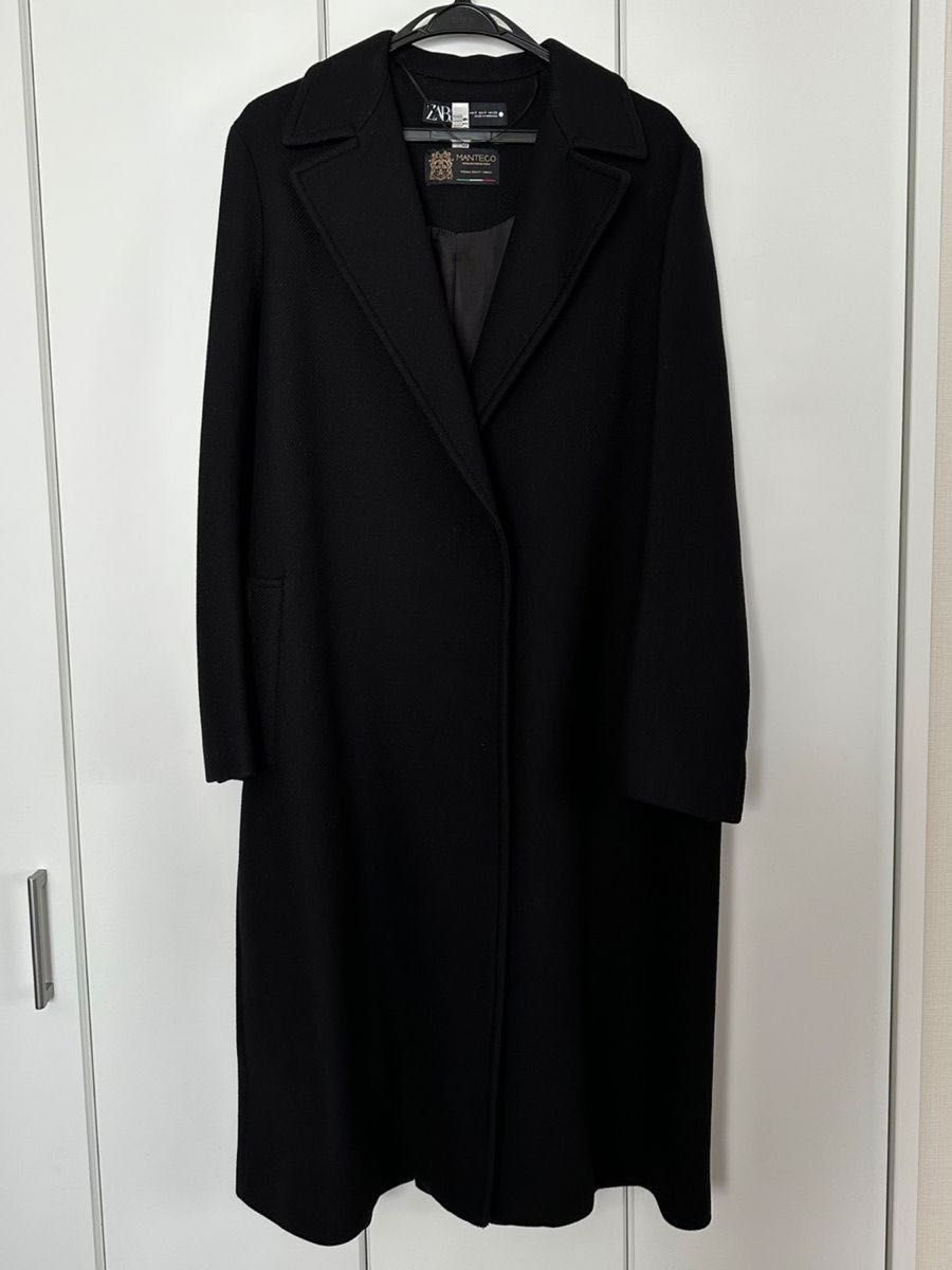 美品】ZARA ザラ ウール コート ブラック ベルト付き MANTECO生地