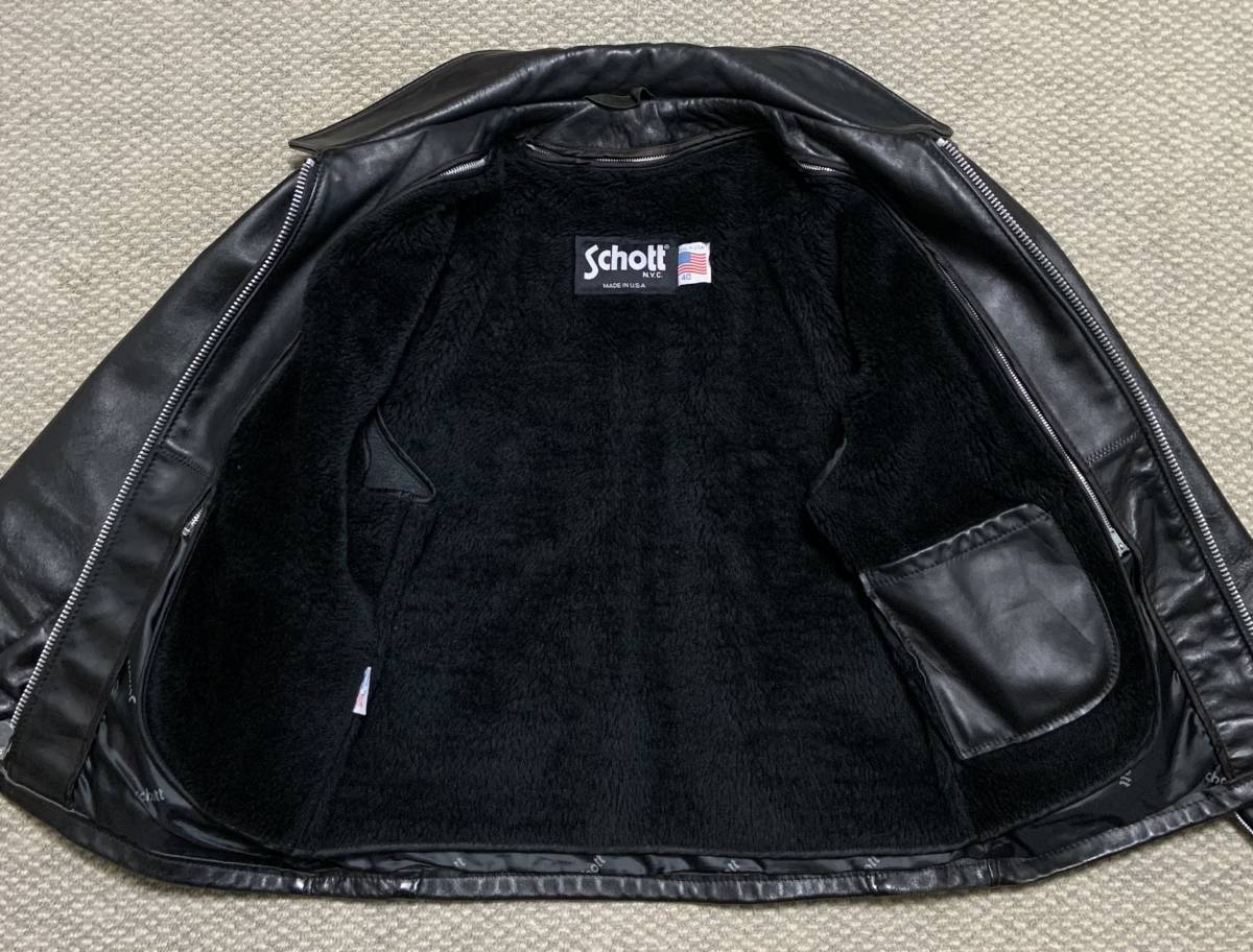 良品⑥schott【40】ライナー付652 米国製 シングルライダース 牛革