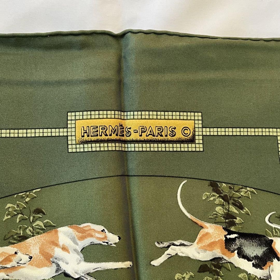 美品】HERMES エルメス カレ90 シルク スカーフ ヴィンテージ 犬柄