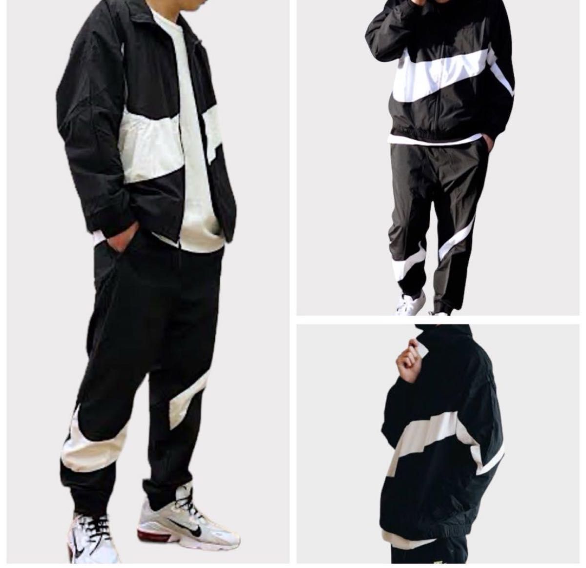 XL NIKE ビッグスウッシュ セットアップ ウーブン ジャケット 上下 黒