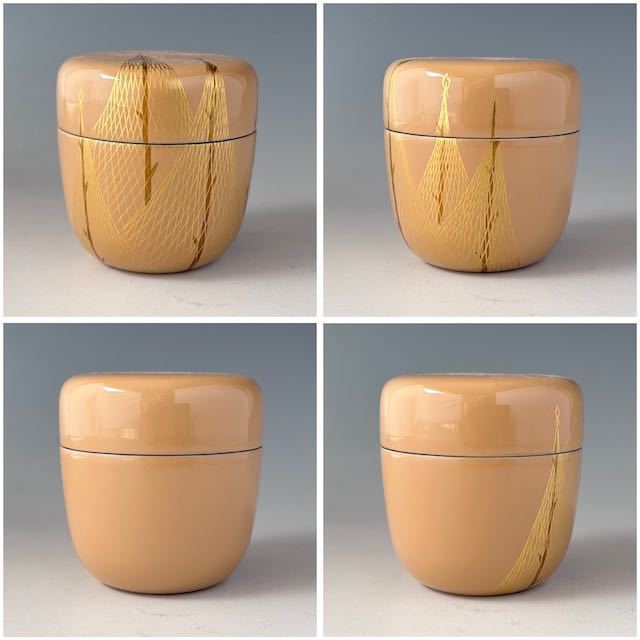 茶道具 白漆 網干蒔絵 中棗 松斎 共箱 稽古 茶会 薄茶器 棗 夏 季節の