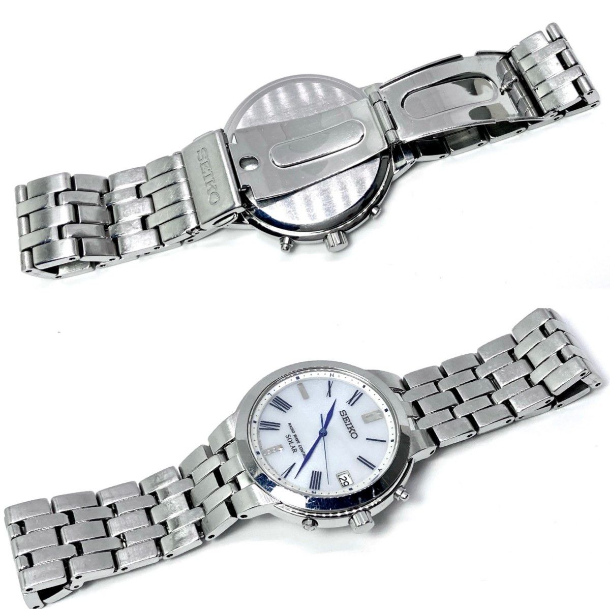 SEIKO セイコー 電波ソーラー 7B52 メンズ腕時計 ホワイト文字盤