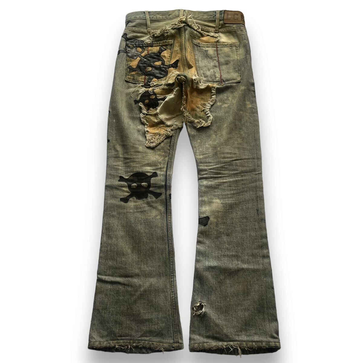 Yahoo!オークション - L.G.B. 'CRAZY WOLF' skull flare denim pants a