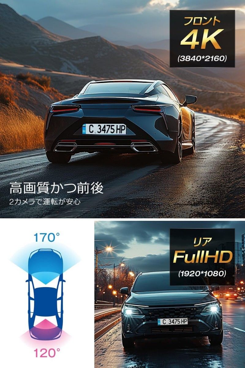 Joyhouse-H36 ドライブレコーダー ミラー型 12インチIPS大画面+4K 高