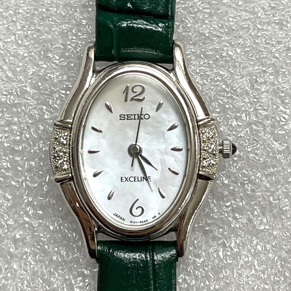 稼働 超美品 SEIKO Exceline ダイヤモンド ベゼル シルバー オーバル