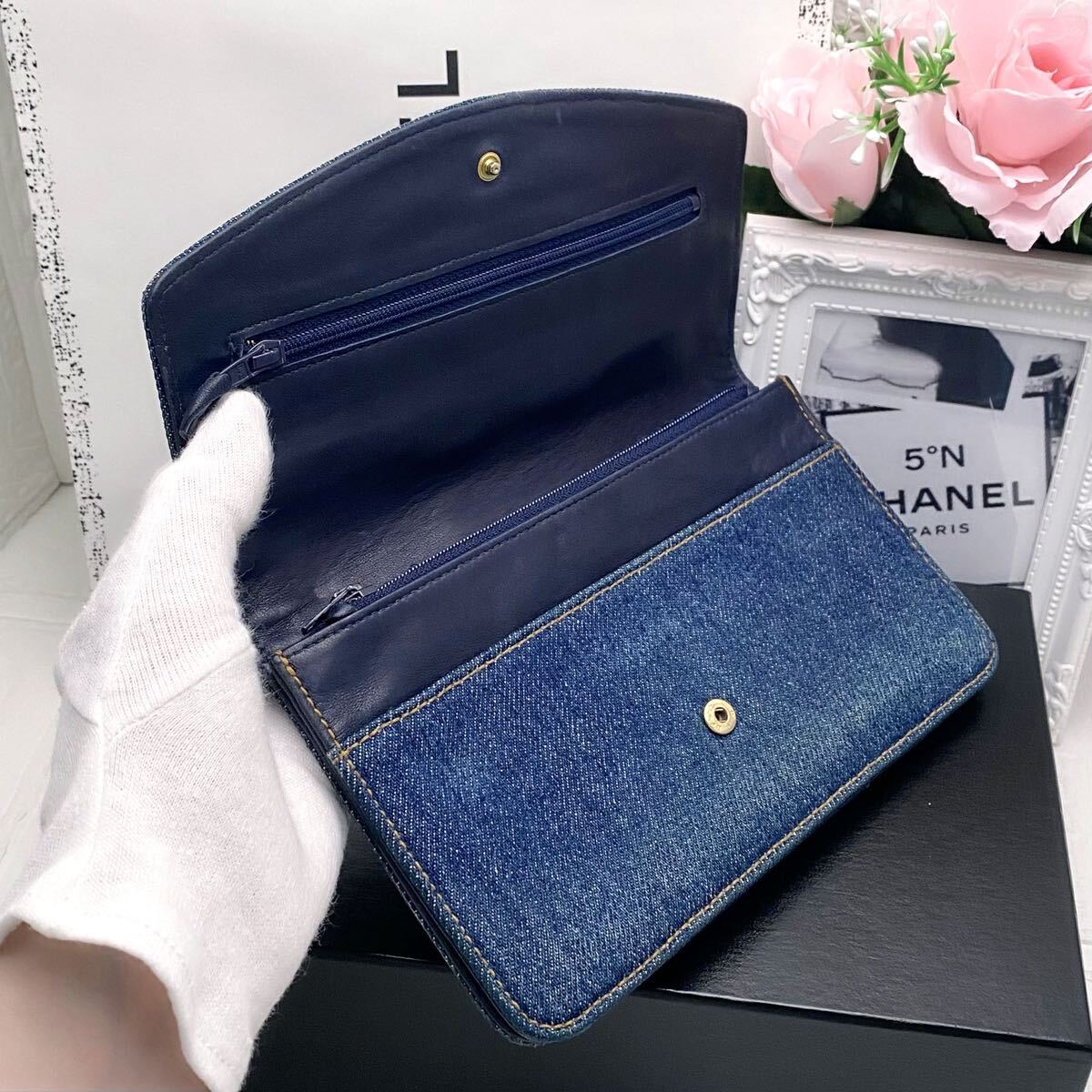CHANEL シャネル デニム ココマーク ステッチ 長財布 折り財布｜Yahoo