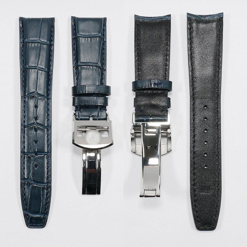 IWC用 互換レザーベルト Dバックル付き ネイビー 20mm/21mm/22mm