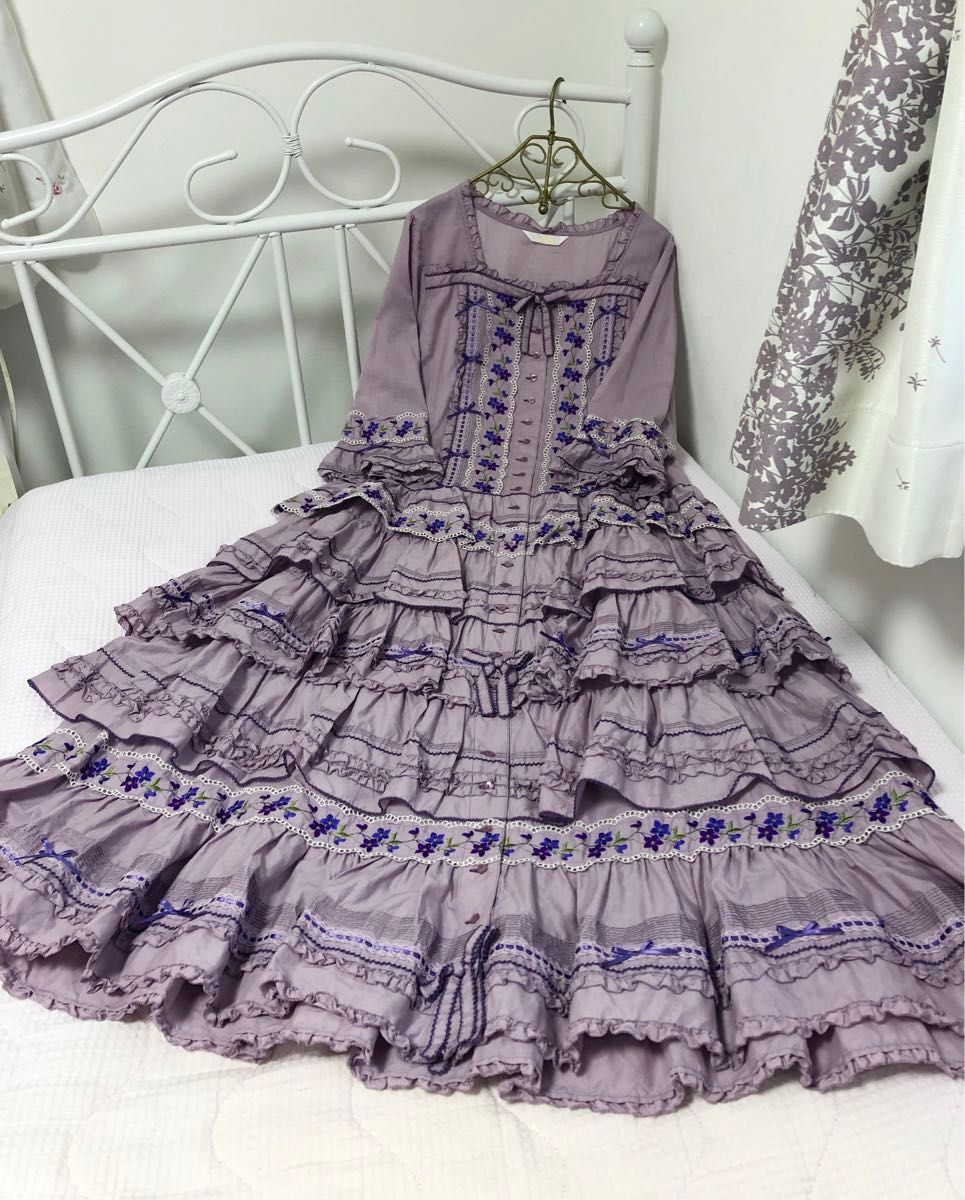 ピンクハウス 刺繍バイオレットレース ロングワンピース