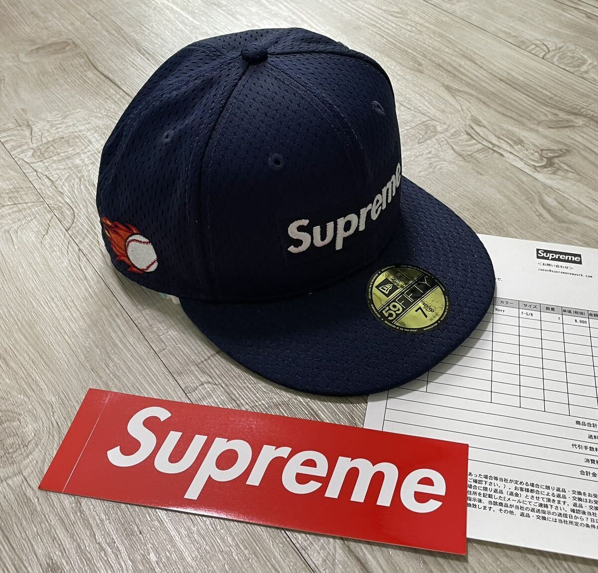 7 5/8 Supreme New Era 18SS Mesh Box Logo 美品 紺 ネイビー