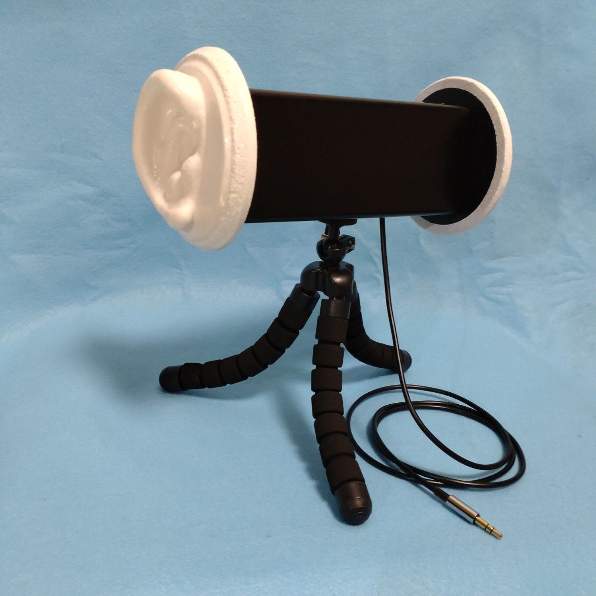 自作バイノーラルASMR 録音用簡易型ダミーヘッドマイク 黒 立体音響