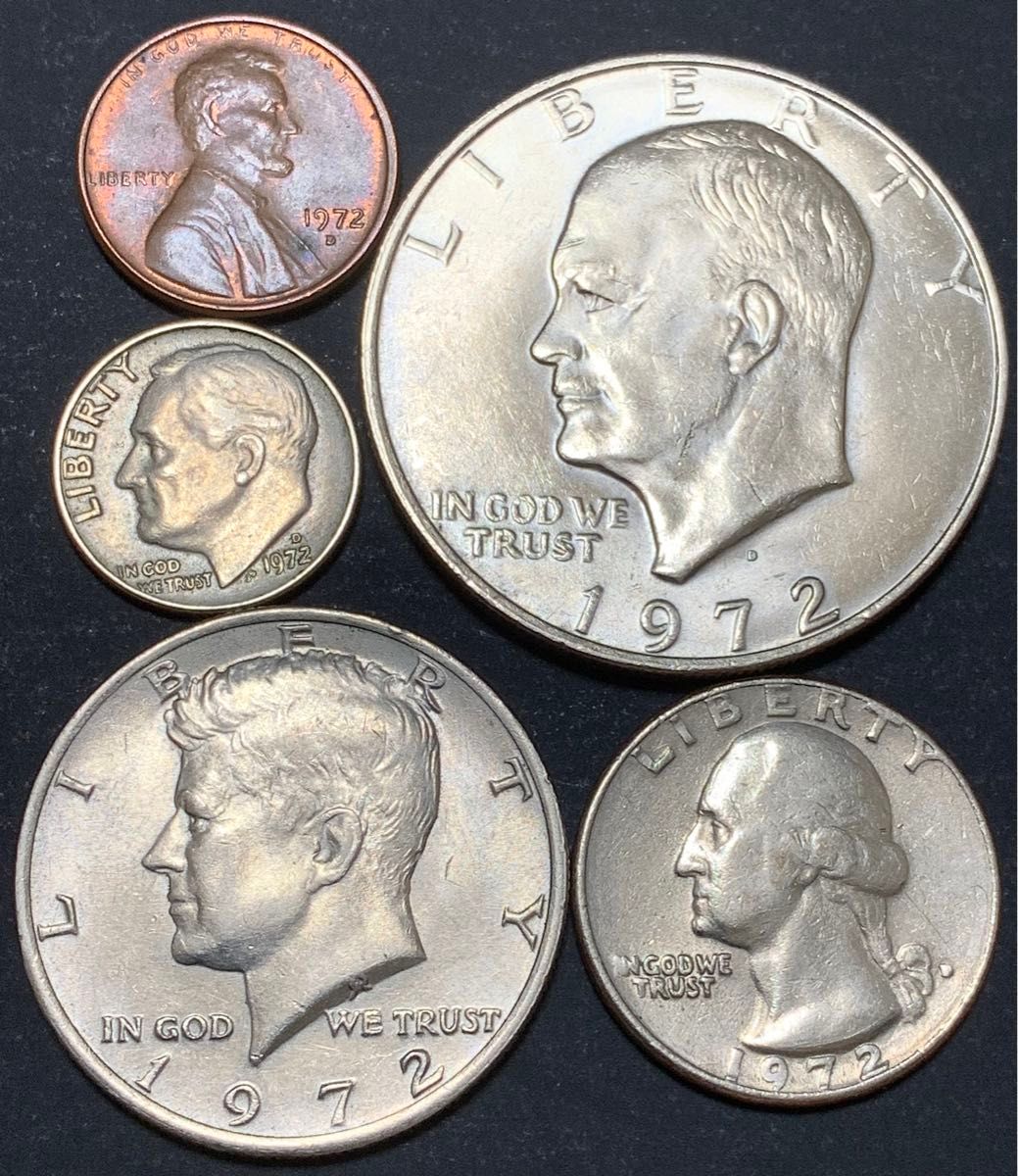 アメリカ合衆国】リバティコイン1972年美品五枚セット
