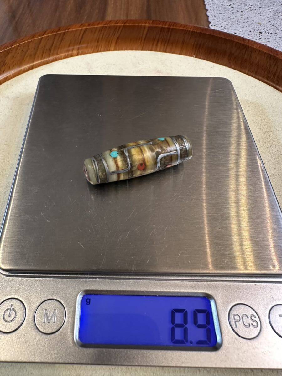 T-524 文玩 天然ラクダ骨 老霊骨 象嵌 希少 九眼天珠 開運 お守り魔