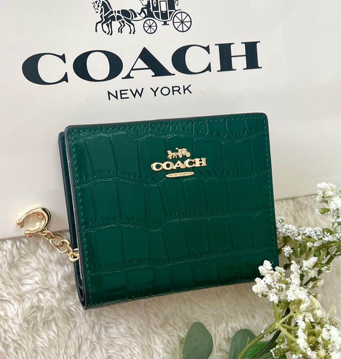 COACH 財布 グリーン 緑 二つ折り財布 レディース財布 コーチ財布