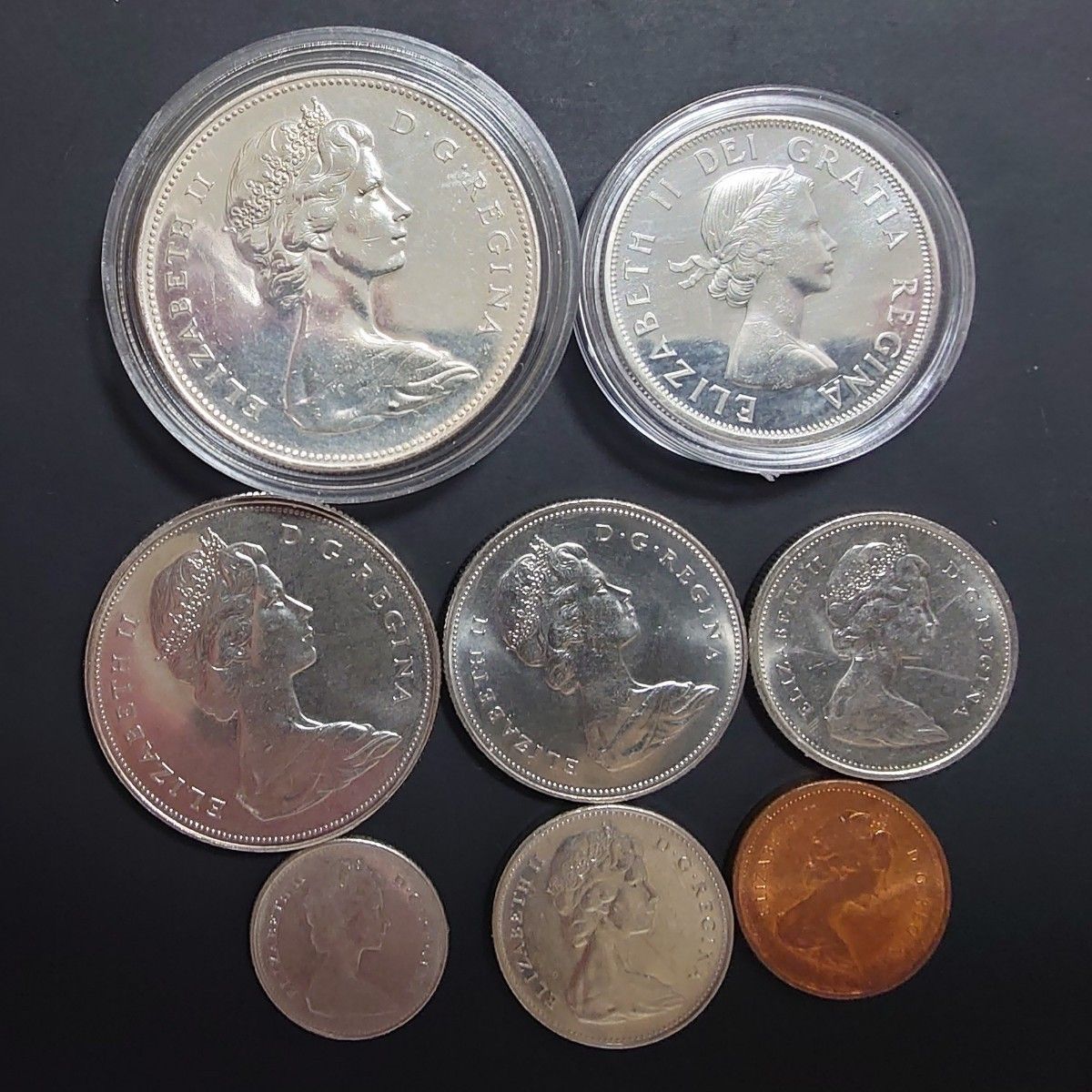1965年 カナダ銀貨 カヌーダラー+1964年 ハーフダラー銀貨ほか6枚