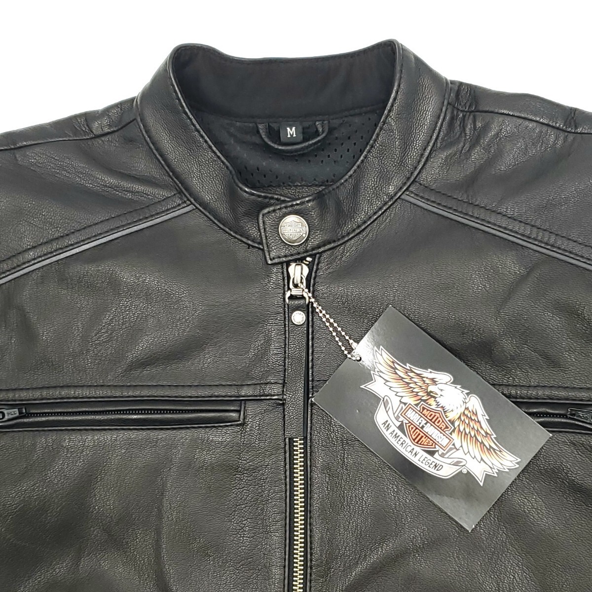 未使用タグ付き立体ロゴ HARLEY-DAVIDSON レザーライダースジャケット