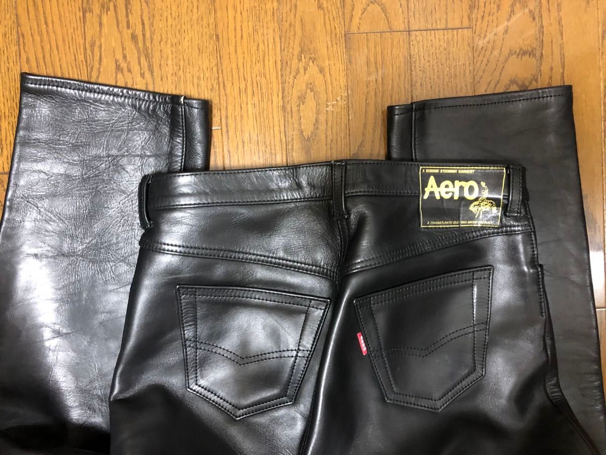 美品 AERO エアロレザー レザーパンツ 牛革ステアハイド W34｜Yahoo