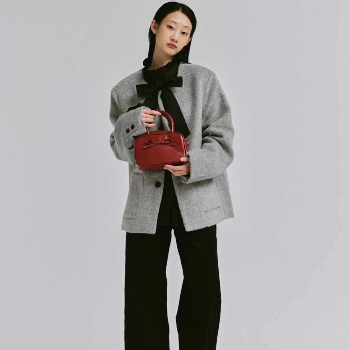 FEKETE NO COLLAR WOOL SHAGGY JACKET / ノーカラーウールシャギー