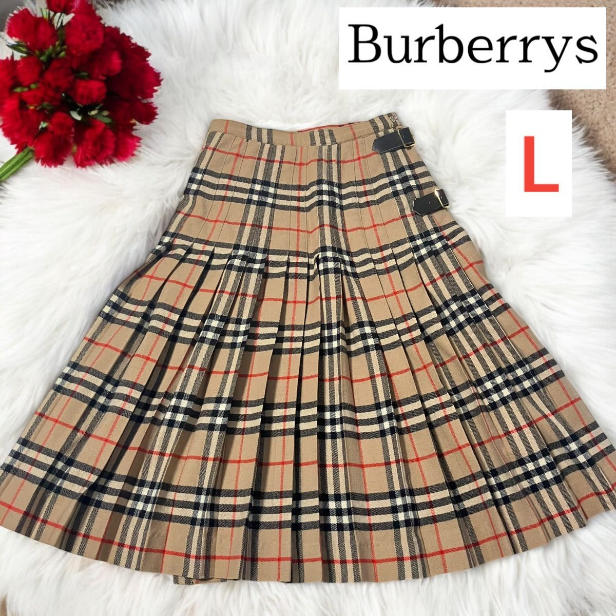 良品 BURBERRY バーバリーズ ロング丈 プリーツスカート 巻きスカート