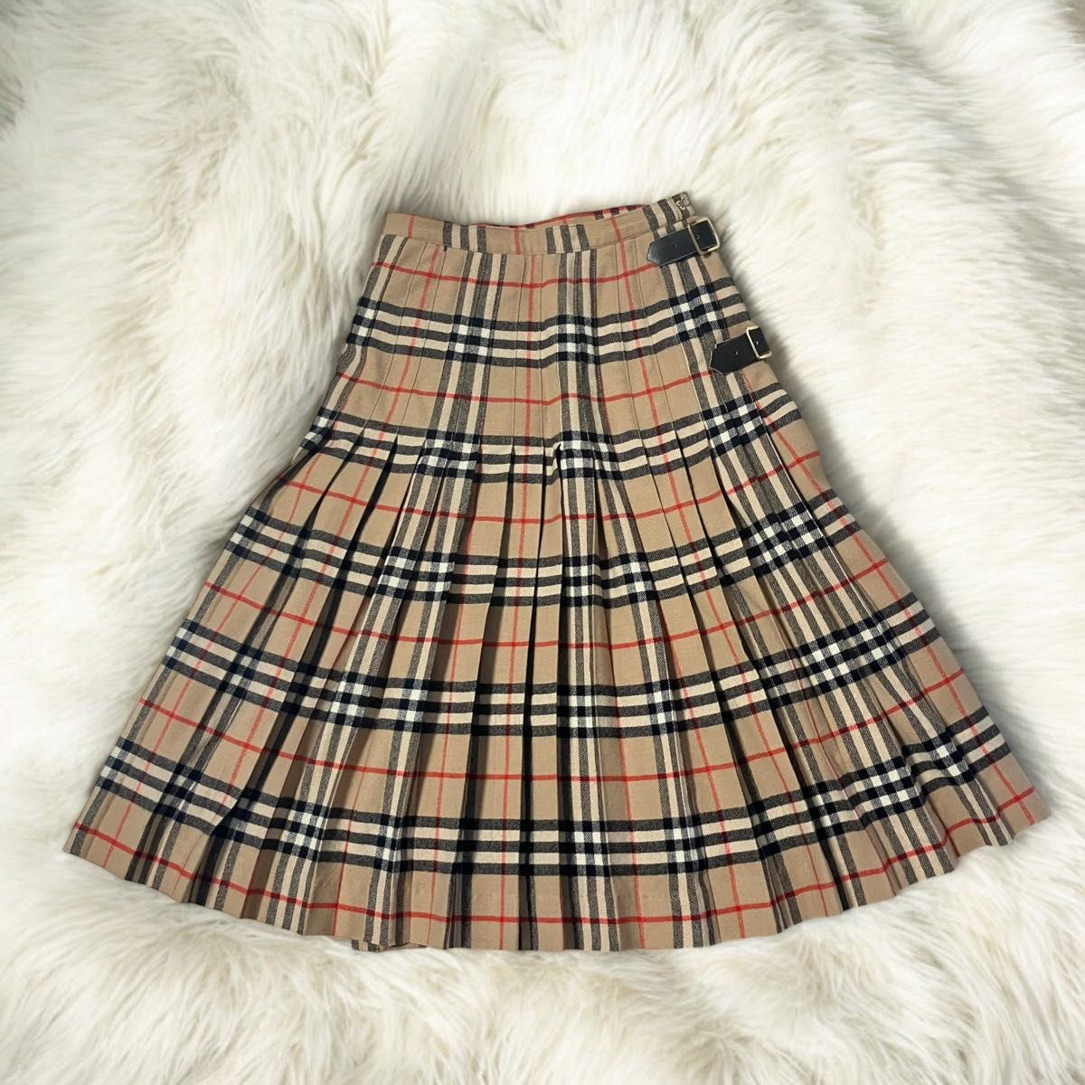 良品 BURBERRY バーバリーズ ロング丈 プリーツスカート 巻きスカート