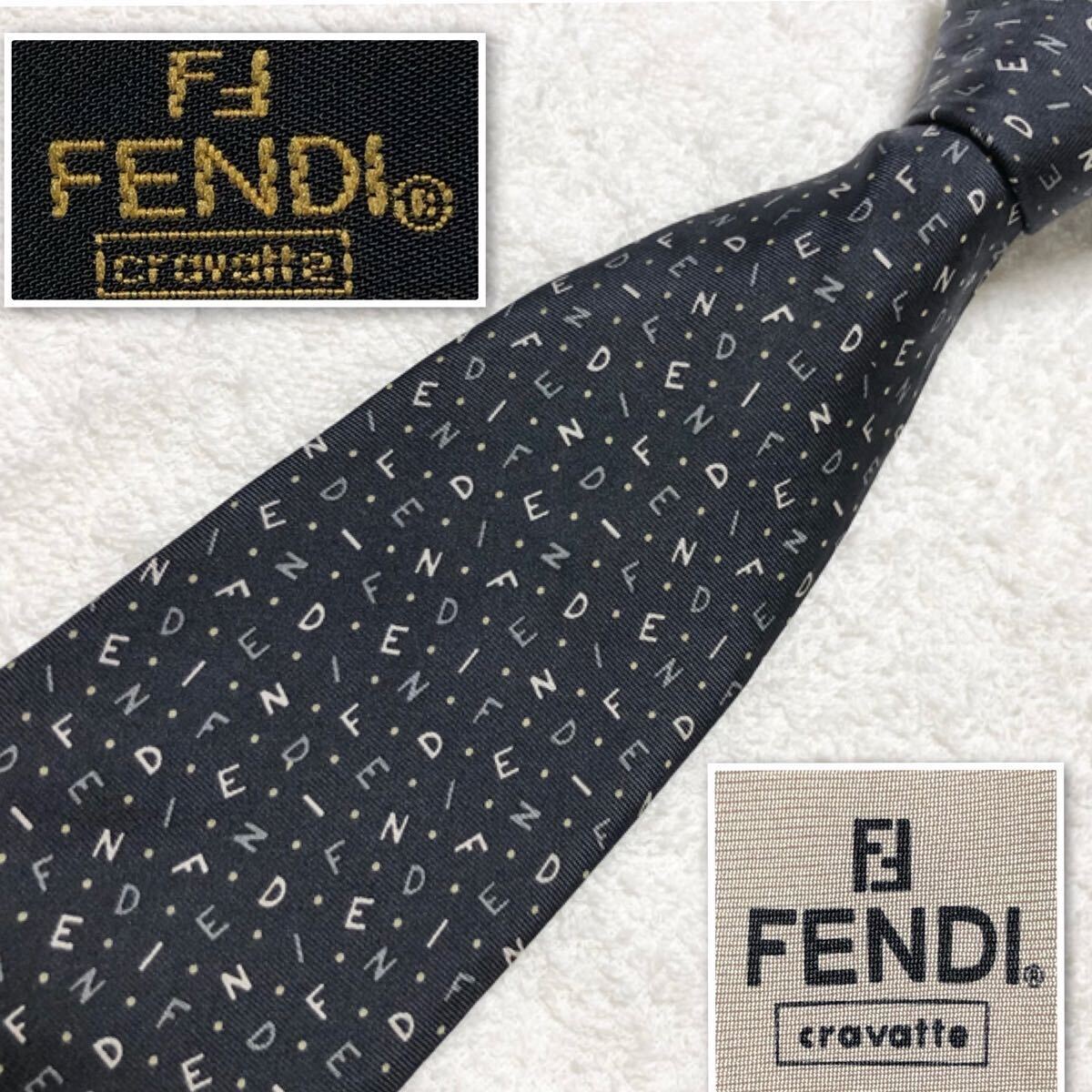 FENDI フェンディ ネクタイ ロゴ文字パターン総柄 シルク100