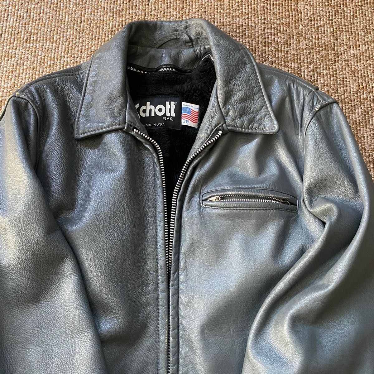 Schott ショット 牛革 シングルライダースジャケット サイズ38 グレー