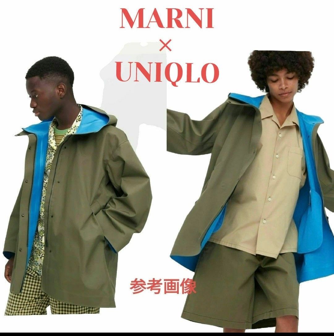 UNIQLO×MARNI ブロックテックハーフコート XXL オリーブ/水色/レイン