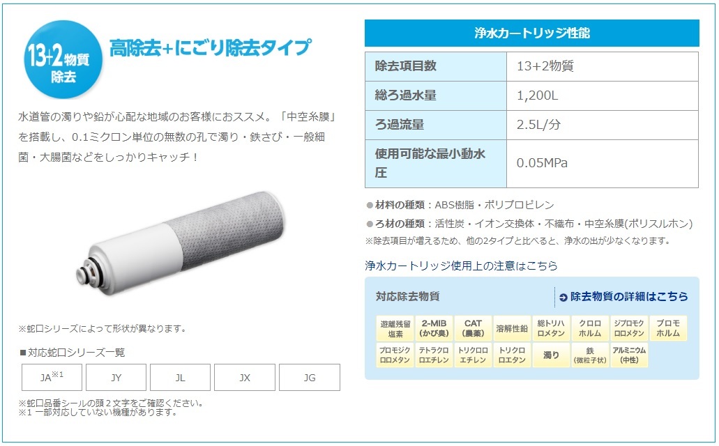 タカギ 浄水器 カートリッジ JC0037 高除去＋にごり除去タイプ 1個