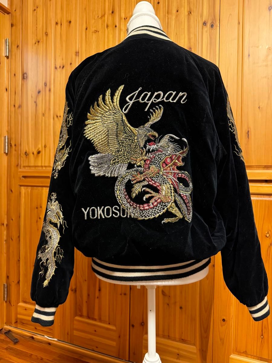スカジャン】90年製 ベロア 龍 鷲 刺繍 横須賀 ブルゾン アメカジ