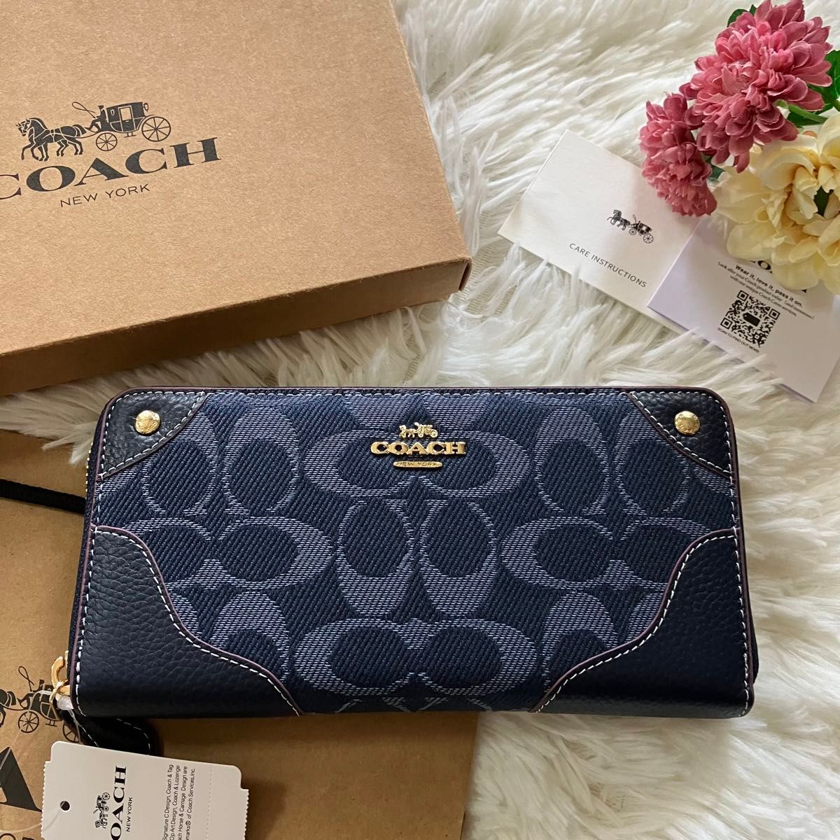 コーチ COACH 長財布 デニムレザー ミッドナイトブルー アウトレット