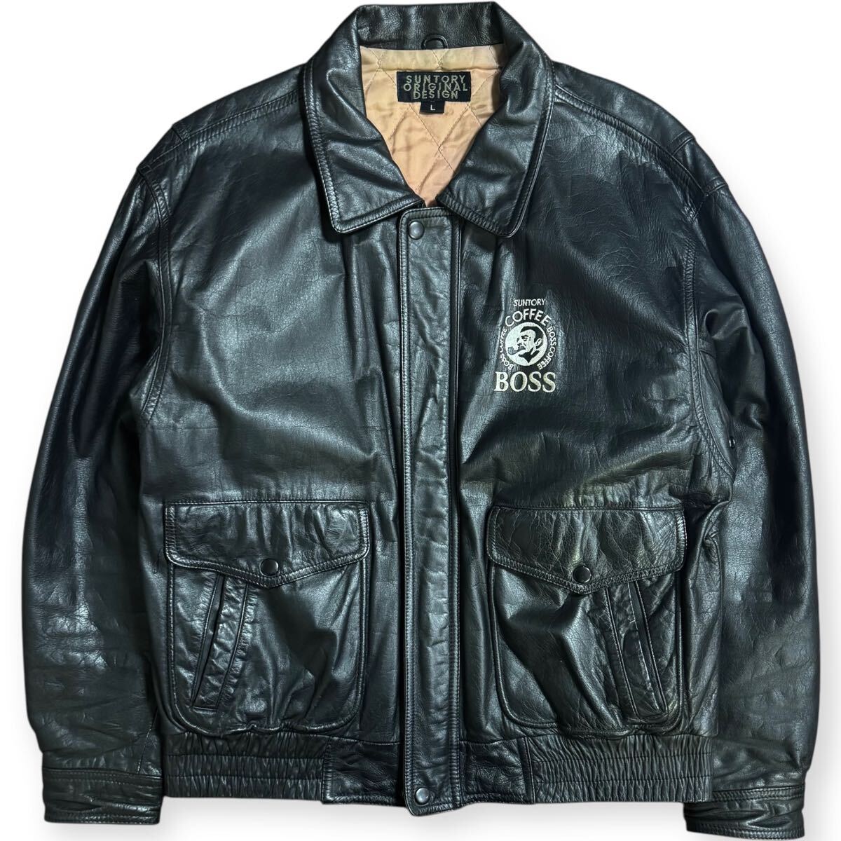 稀少 サントリー 1994年 初代BOSSジャン バックロゴ A-2型 レザー