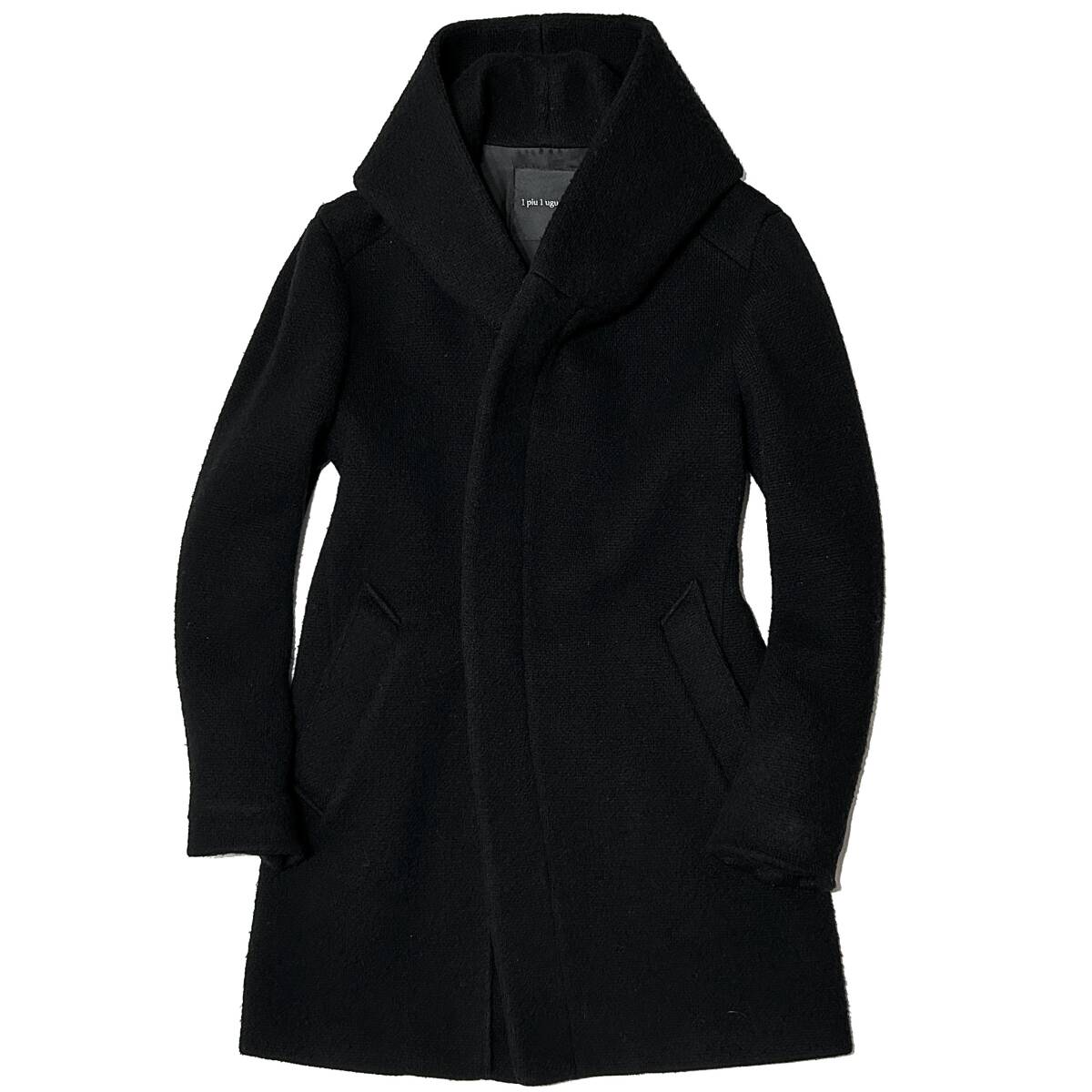 定価15 8万 1piu1uguale3 DOUBLE JACQUARD WOOL WRAP HOOD COAT Ⅳ 黒